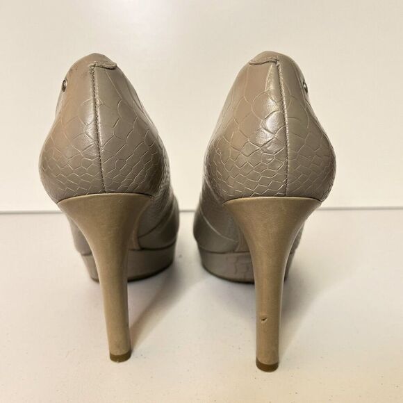 Rockport Adiprene Taupe Leather Croc Embossed Platform Pumps - Picture 5 of 9